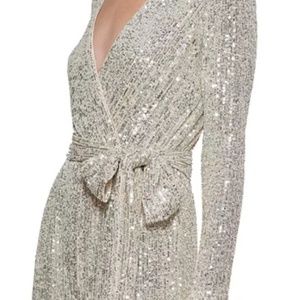 Eliza J Champagne Sequin Jumpsuit Sz 12 NWT Never Worn